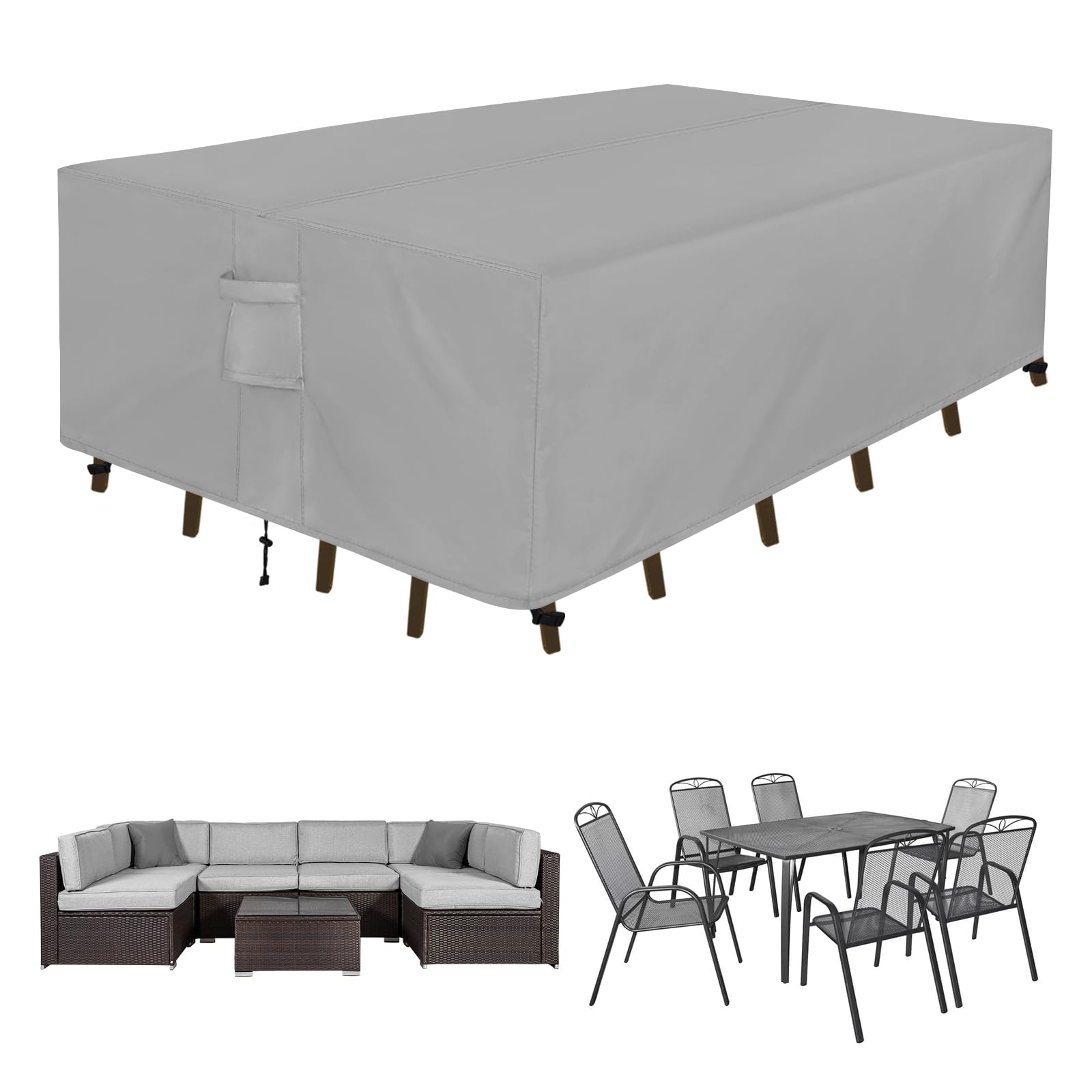 Easy-Going Rectangle Patio Furniture Cover Waterproof Outdoor Dining Table And Chair Cover Anti-Uv Outside Sectional Sofa Set Covers (110'L X 84'W X 28'H, Grey)