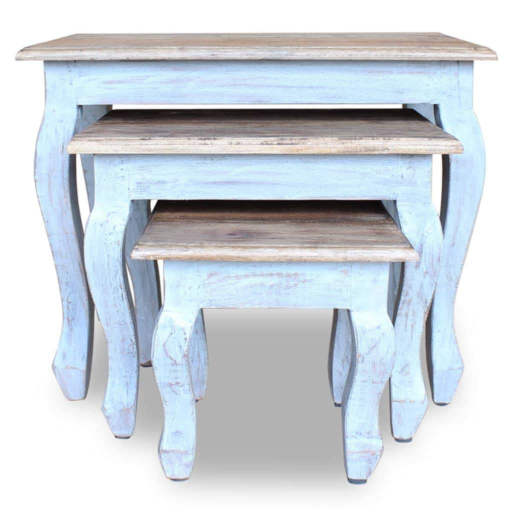 vidaXL Handcrafted Nesting Tables 3-Piece Set, Solid Reclaimed Wood - Antique Style Rectangular Side Tables for Living Room, Brown