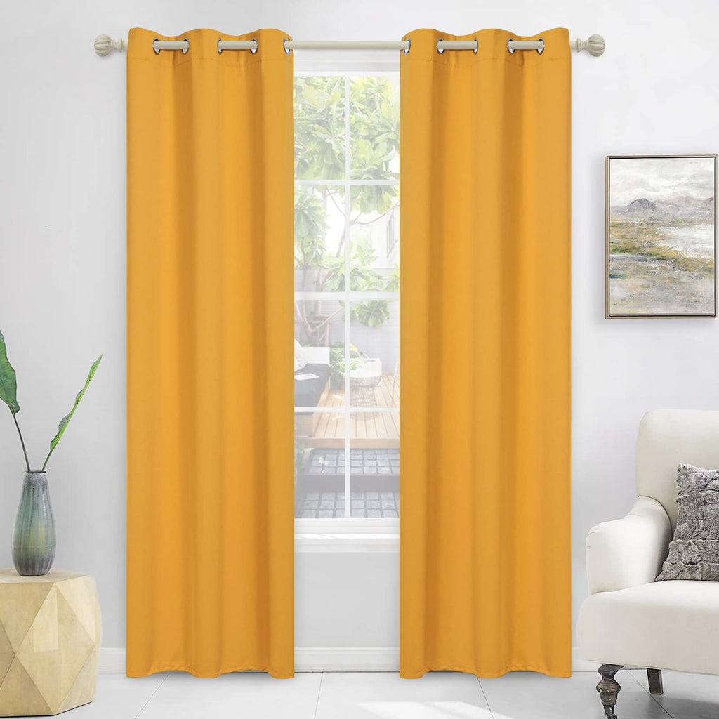 Mysky Home Blackout Curtains For Bedroom, Grommet Room Darkening Curtains, Amazing Triple Weave Thermal Insulated Curtains, 1 Curtain Panel, 42 X 72 Inch, Yellow