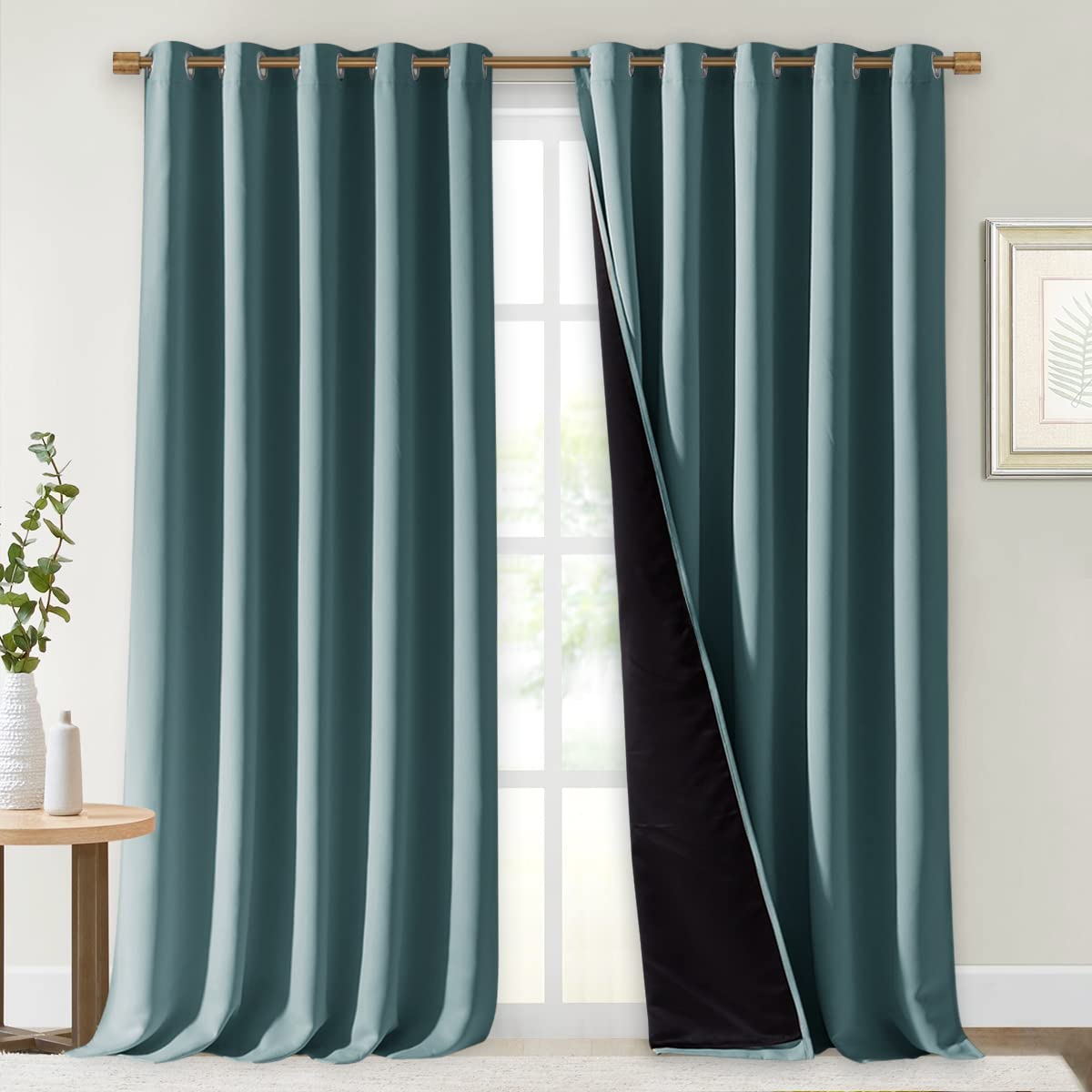 Nicetown Full Shading Curtains For Windows, Super Heavy-Duty Black Lined Blackout Cold Blocking Curtains For Bedroom, Privacy As