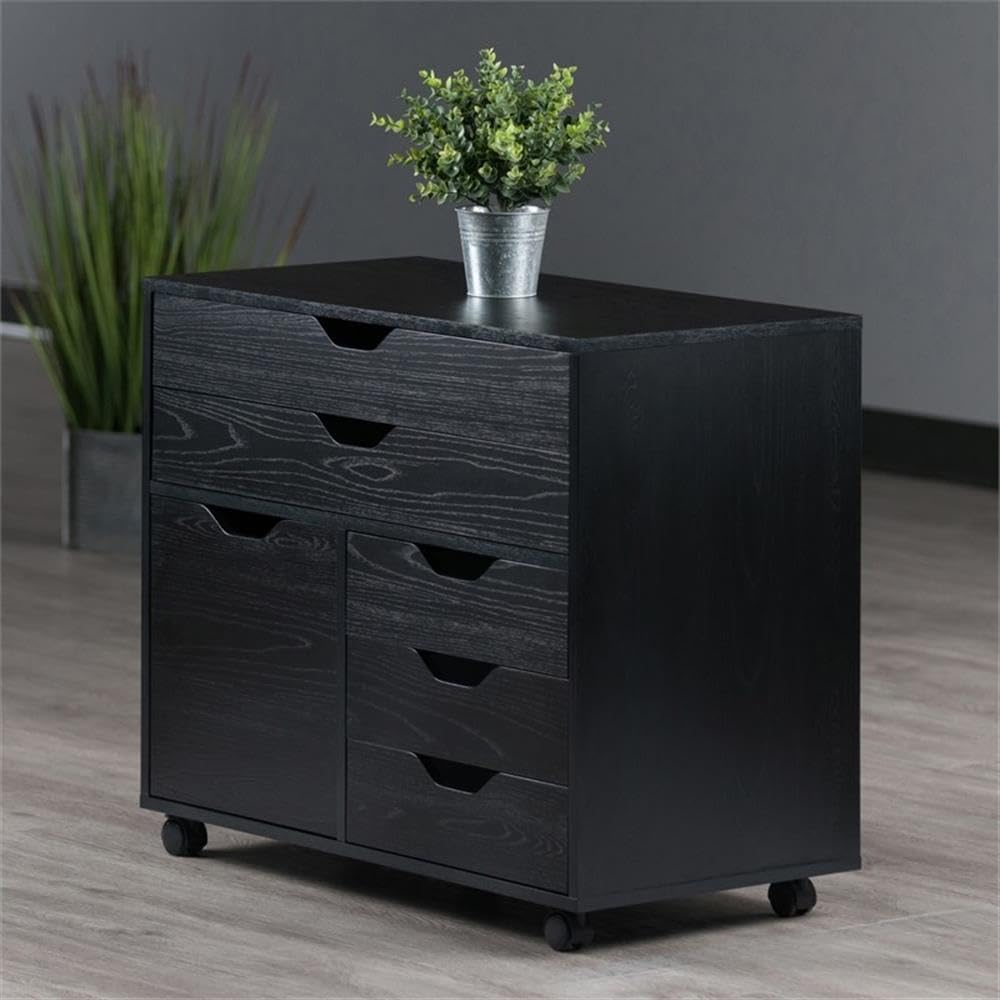 Winsome Halifax Storage Mobile Cabinets, 1 Door, 3 Drawers, 2 Wide Drawers, for Home Office, Black