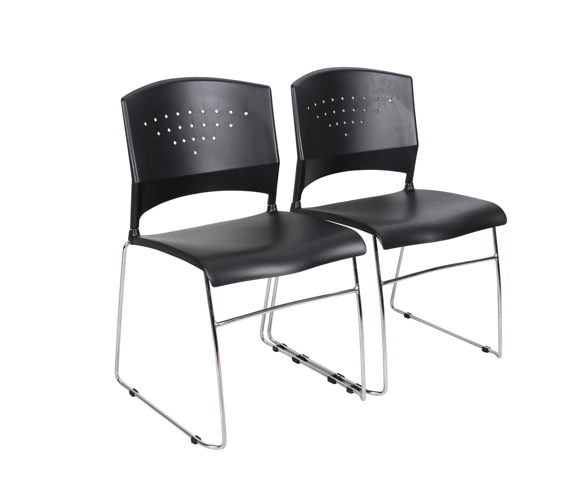 Boss Office Products Chrome Frame Stack Chair 2 Pack In Black