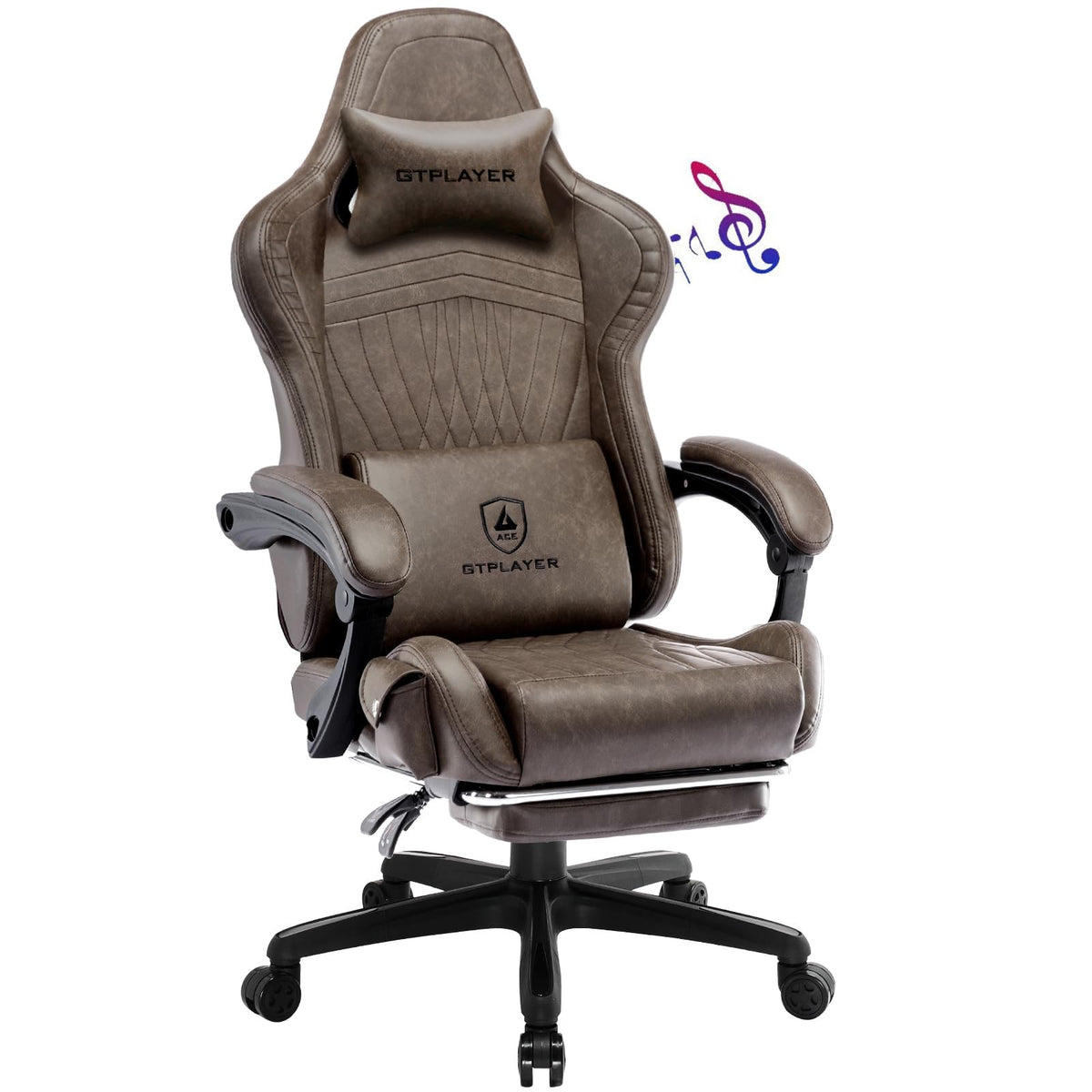 Gtplayer Gaming Chair, Computer Chair With Footrest And Bluetooth Speakers, High Back Ergonomic Gaming Chair, Reclining Gaming Chair With Linkage Armrests For Adults By Gtracing (Light Brown)