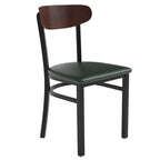 Flash Furniture Wright Commercial Dining Chair 521 LB. Capacity Black Steel Frame-Integrated Footrest, 1 Pack, Walnut Wood Back/Green Vinyl Seat