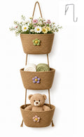 Hanging Wall Basket 3Tier Woven Cotton Over the Door Storage Organizer