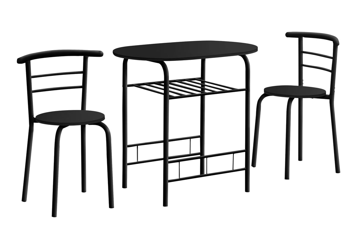 Monarch Specialties 1208 Dining Table, 3pcs Set, Small, 32' L, Kitchen, Metal, Laminate, Black, Contemporary, Modern Set-3Pcs Top, 31.5' L x 20.75' W x 29.25' H