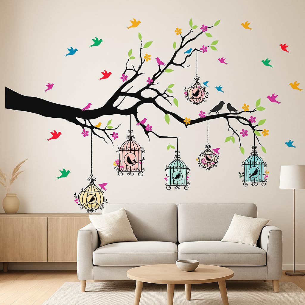 Ghar Kraft Pvc Vinyl Tree And Flowers Branch Leaves SelfAdhesive Wall Sticker For Home Decor/Decoration  Living Room, Bedroom,