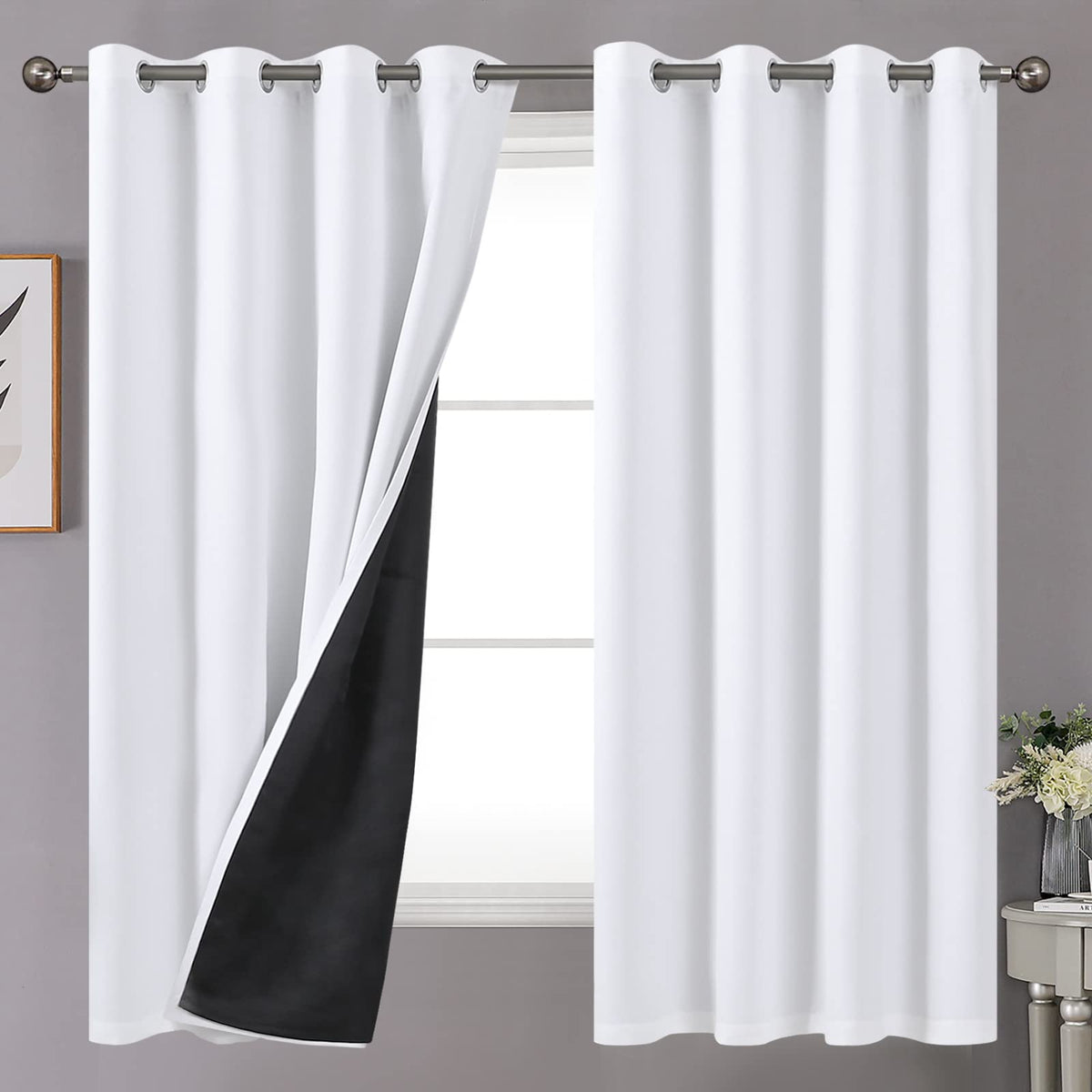 Youngstex Insulated 100% Blackout Curtains With 2 Thick Layers For Bedroom, Full Room Darkening Grommet Thermal Window Drapes Fo