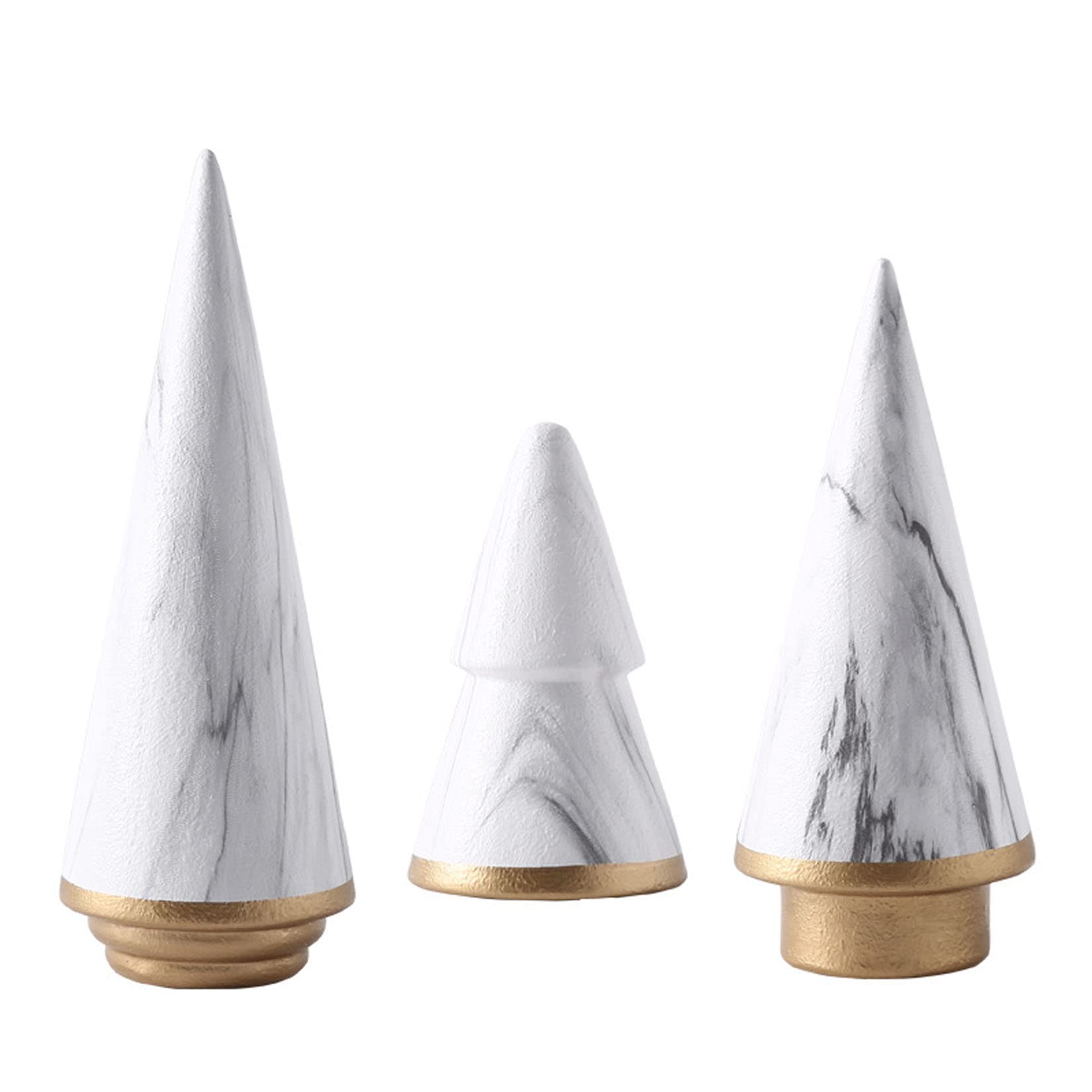 KiaoTime Simple Elegant Ceramic White Gold Christmas Tree Tabletop Counter Centerpiece Mantel Shelf Home Decor Accents Xmas Chri