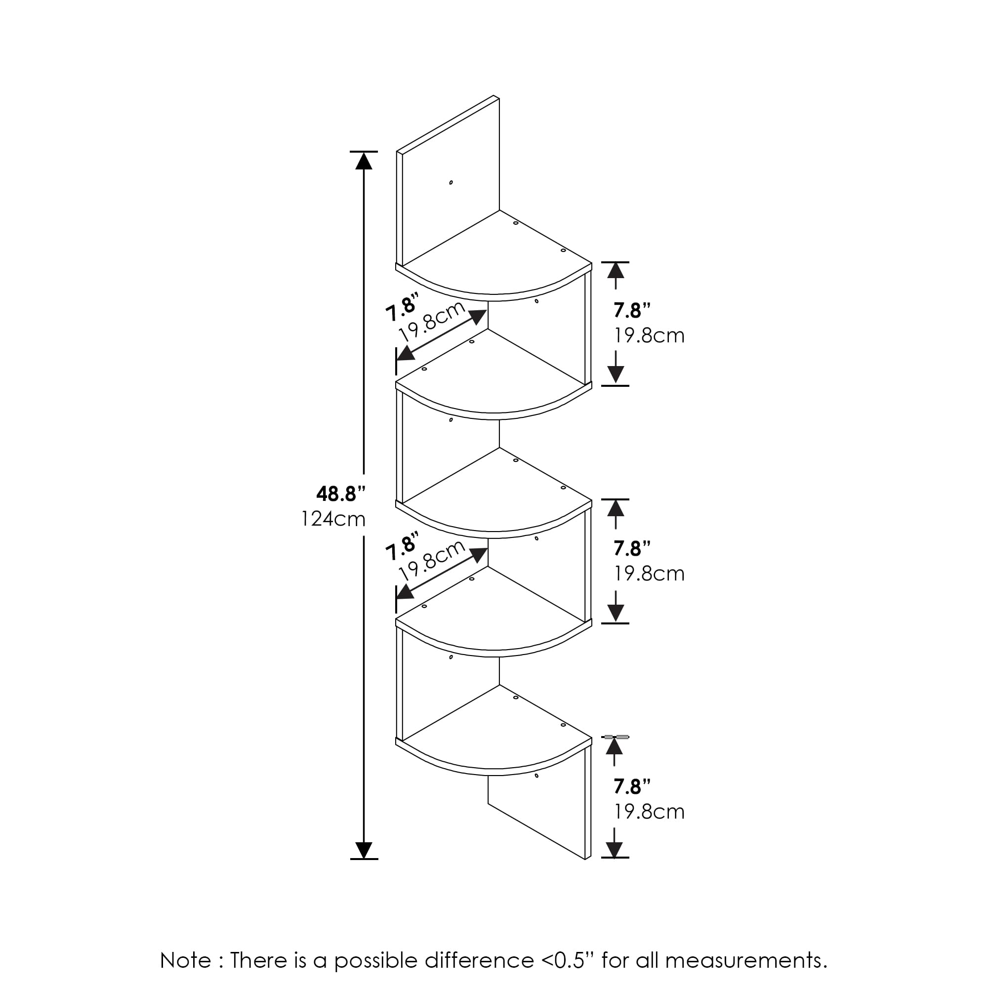 Furinno Rossi Wall Mount Floating Corner Shelf, 5-Tier Radial, French Oak Grey/Black