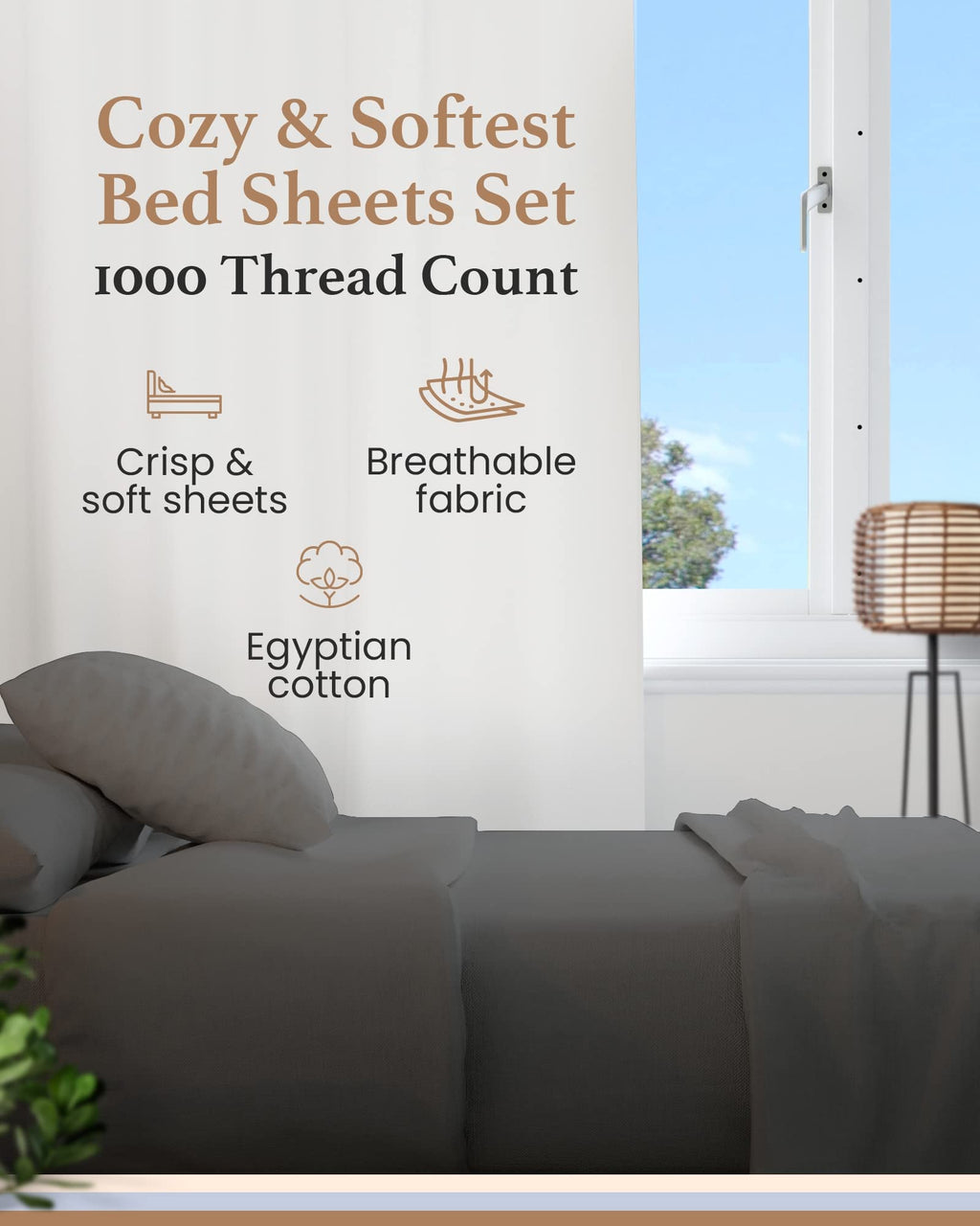 Good Sleep Bedding King Size Sheets Set Deep Pockets - 4 Pc, 100% Egyptian Cotton King Size Sheet, Fits Upto 16'', Luxury King S