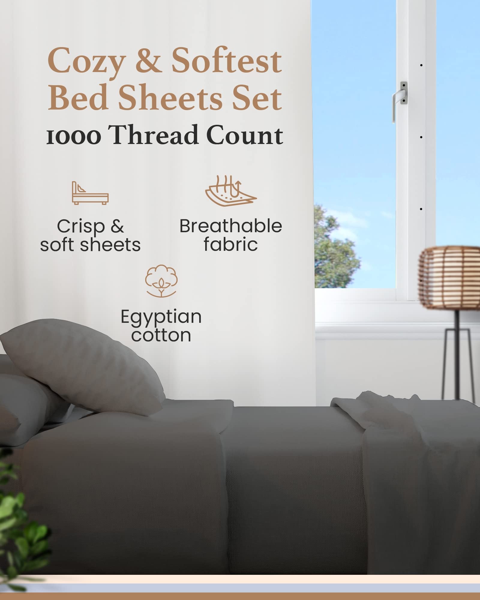 Good Sleep Bedding King Size Sheets Set Deep Pockets - 4 Pc, 100% Egyptian Cotton King Size Sheet, Fits Upto 16'', Luxury King S