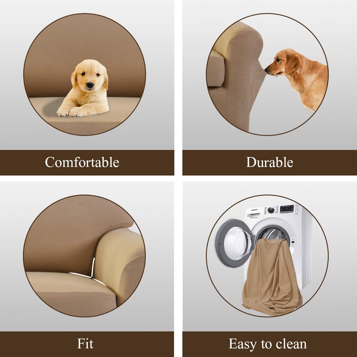 Easy-Going 4 Pieces Microfiber Stretch Recliner Slipcover – Spandex Soft Fitted Sofa Couch Cover, Washable Furniture Protector With Elastic Bottom For Kids, Pet(Recliner, Camel)