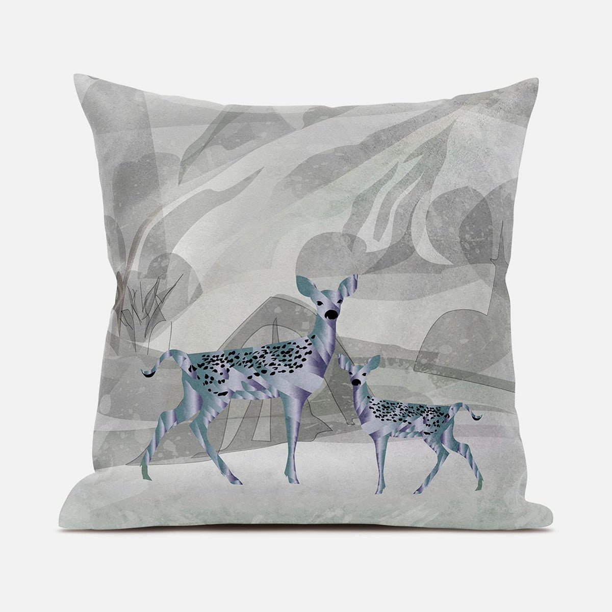 HomeRoots 16x16 Gray Green Deer Blown Seam Broadcloth Animal Print Throw Pillow