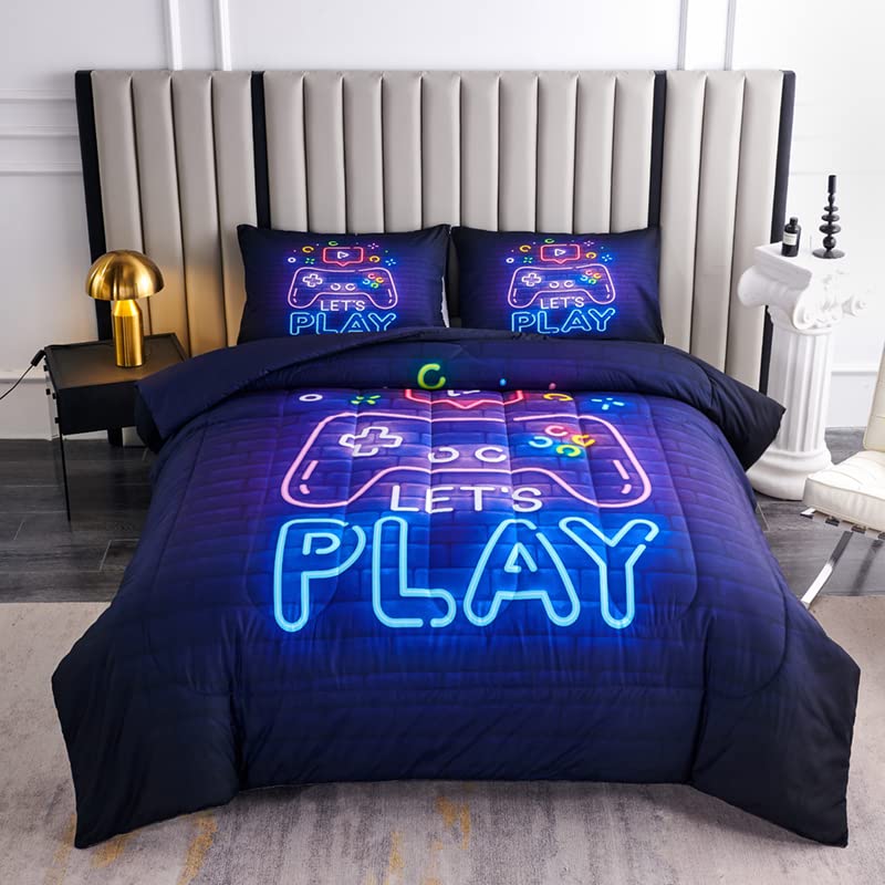 Helloosuu Gaming Bedding Sets For Boys,Twin Comforter Set For Boys,Gaming Comforter Set For Boys,Kids Bedding Twin With 2 Gaming