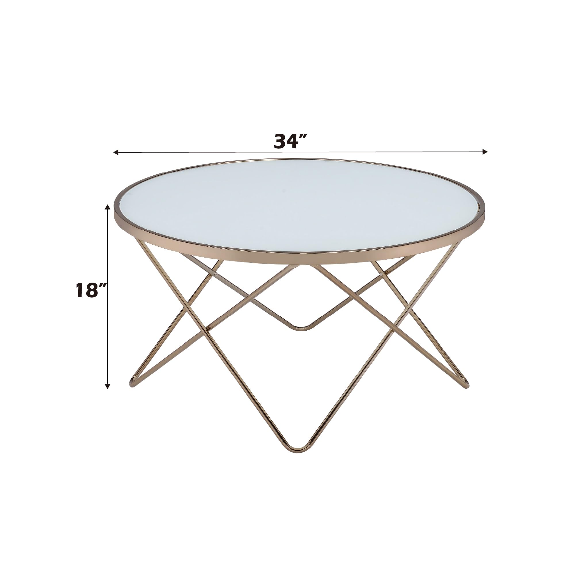 Acme Valora Round Glass Top Coffee Table In White And Gold