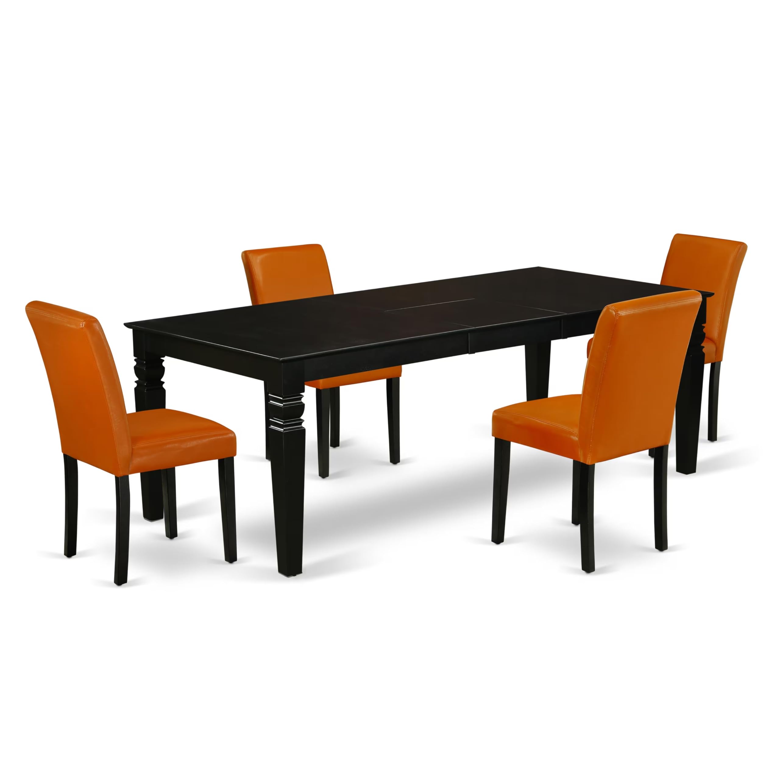 East West Furniture Lgab5-Blk-61 5 Piece Dinette Set Includes A Rectangle Dining Room Table With Butterfly Leaf And 4 Baked Bean Faux Leather Upholstered Chairs, 42X84 Inch, Black
