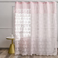 Pink Lace Vintage Shower Curtain With Attached Valance, Floral Lace Curtain For Bathroom, Farmhouse Style Shabby Chic Shower Cur