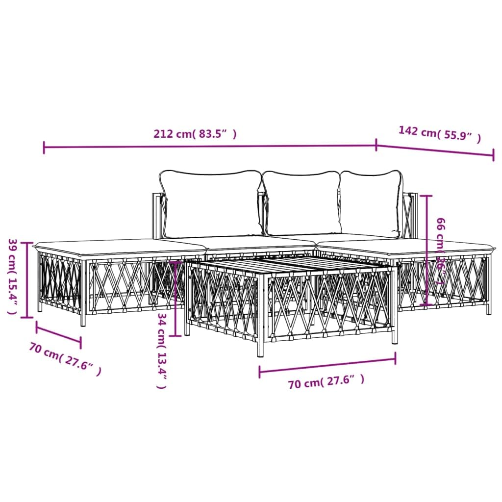 vidaXL Durable 5 Piece Patio Lounge Set with Cushions- Anthracite Steel- Comfortable Seating Experience- Modular Design for Flexible Arrangement- Sturdy and Durable Outdoor Furniture