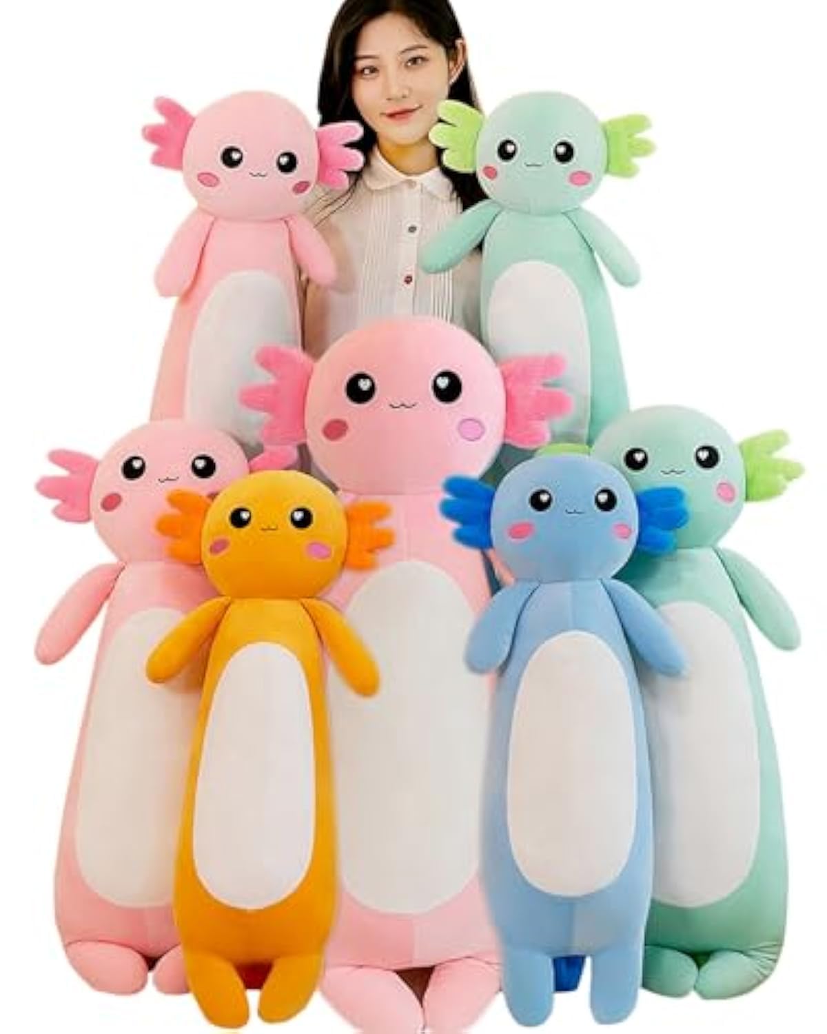 Kekeso Long Axolotl Plush Pillow, Pink Axolotl Stuffed Animal For Girls And Boys Salamander Plush Toy Gift For Christmas (Pink,