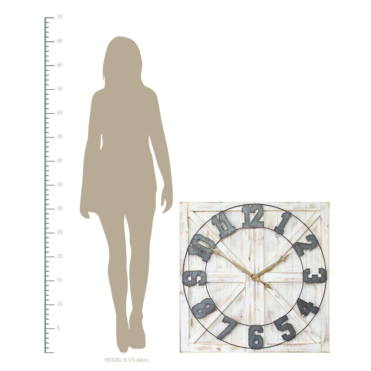 Square Distressed Wood And Metal Wall Clock With Vintage Touch