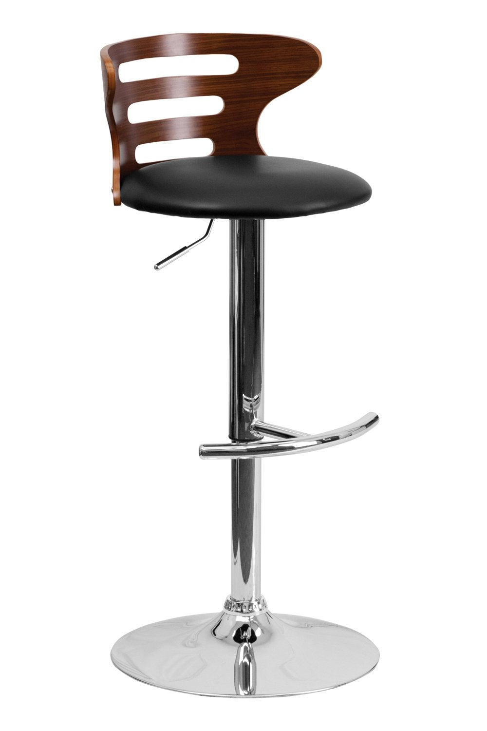 Flach Furniture Walnut Bentwood Adjustable Height Bar Stool With Black Vinyl Seat And Cutout Back [Sd-2019-Wal-Gg]