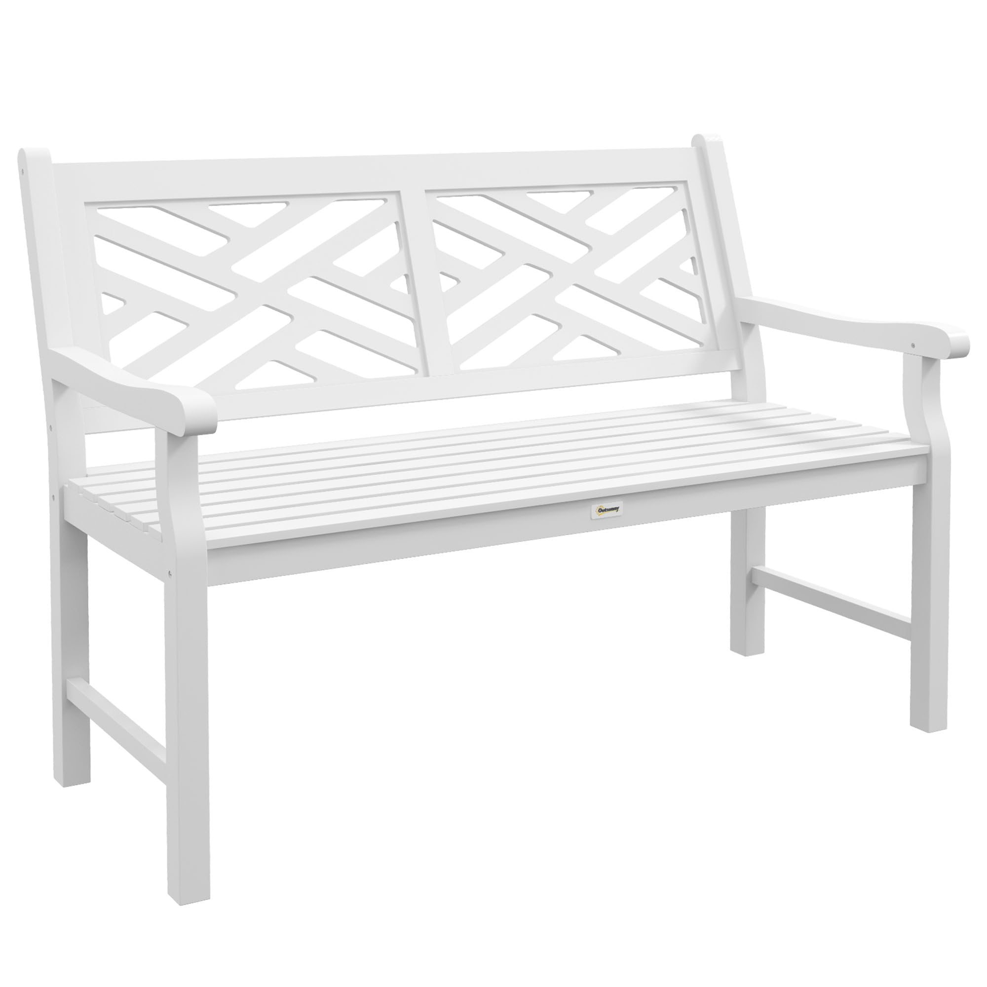 Outsunny 43.25 Outdoor Garden Bench, Wooden Bench, Poplar Slatted Frame Furniture for Patio, Park, Porch, Lawn, Yard, Deck, Whit