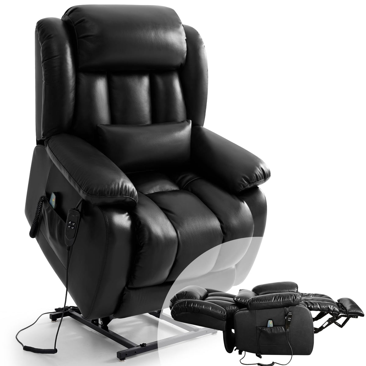 Infinite Position Lay Flat Lift Recliner Chair For Adults, Dual Motor Power Lift Chair For Elderly With Massage & Heating, Exten