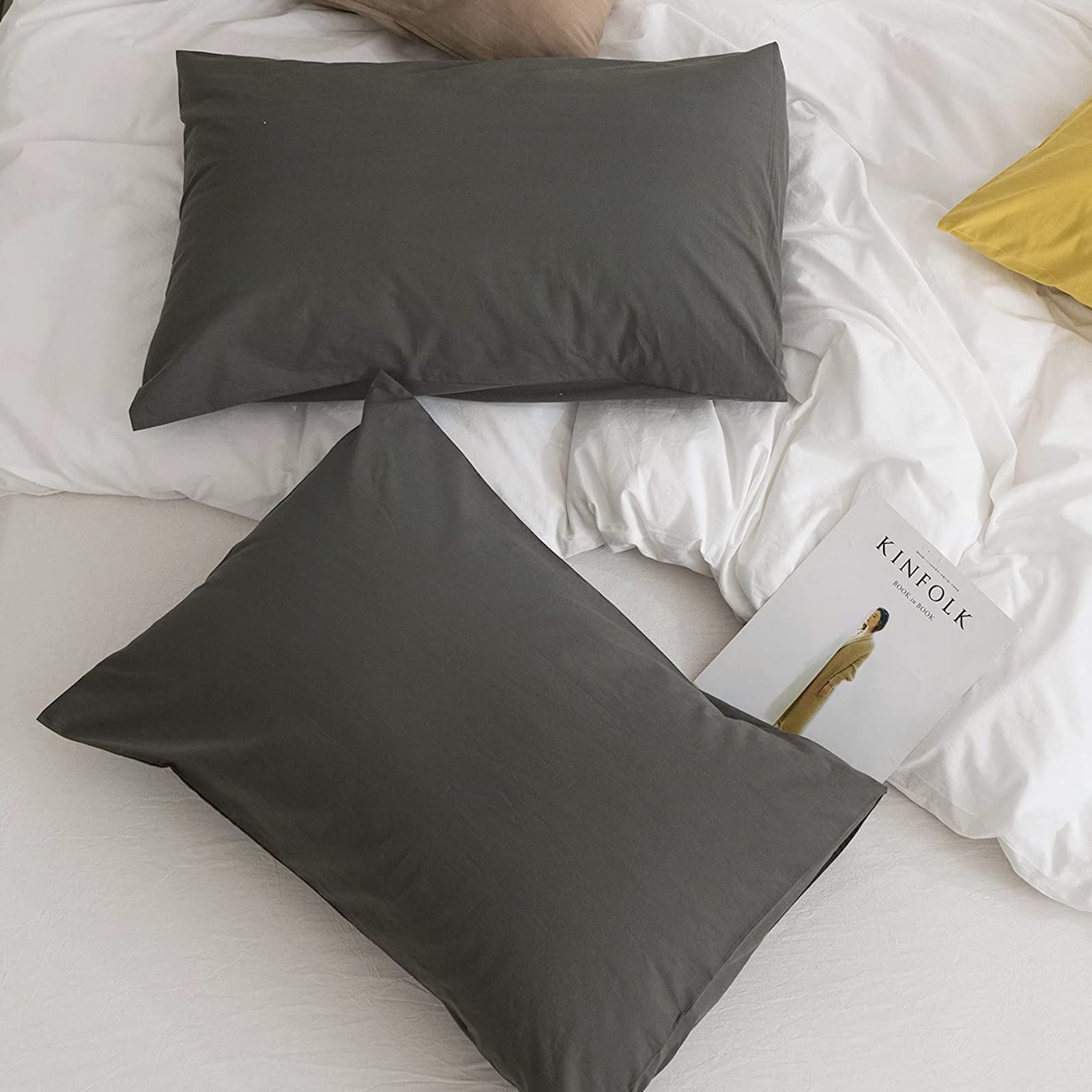 Jellymoni Pillowcases Standard Set Of 2 Cotton Envelope Pillow Covers Grey 20  26In Bed Pillow Cases 100% Washed Cotton Soft Bre