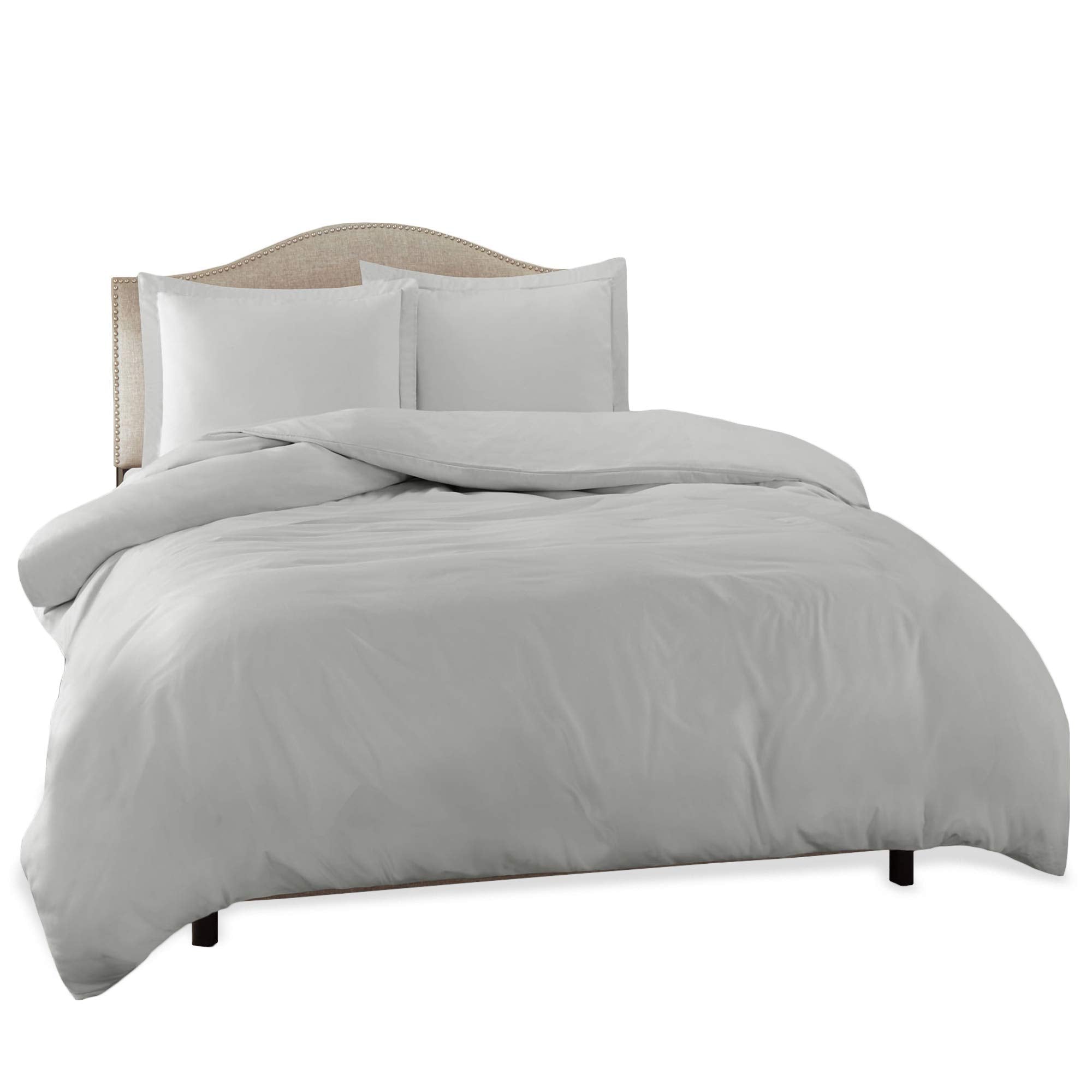 Clara Clark Duvet Cover Ultra Soft Double Brushed Microfiber - Comforter Cover With Button Closure And 2 Pillow Shams, Silver, C