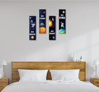 4 Pieces Space Decor Wooden Hanging Wall Plaques, Outer Space Theme Room Wall Art Decor, Boys Bedroom Decor Space Motivational Q