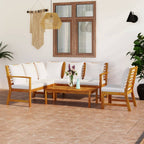vidaXL Patio Lounge Set 5 Piece, Patio Furniture Set for Outdoor, Sectional Sofa with Cushions, Corner Sofa, Modern Style, Cream Solid Wood Acacia