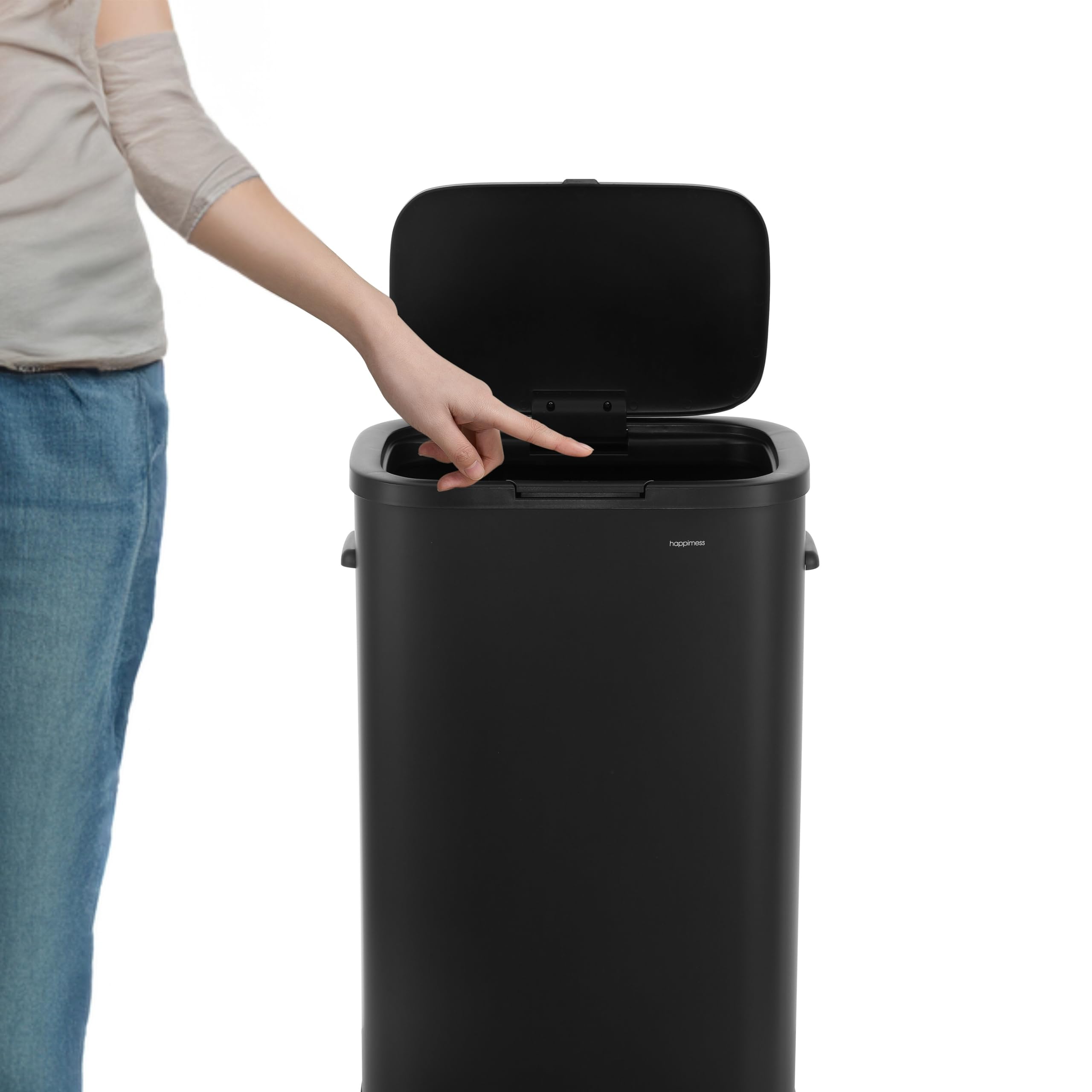 happimess HPM1017B Tammi Kitchen 14.5-Gallon Slim Metal Push Button Trash Can, Fingerprint Resistant, Modern, Minimalistic for H