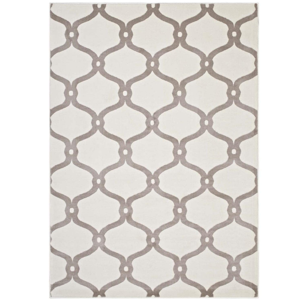 Modway Beltara Chain Link Transitional Trellis Area Rug, 5X8, Beige And Ivory