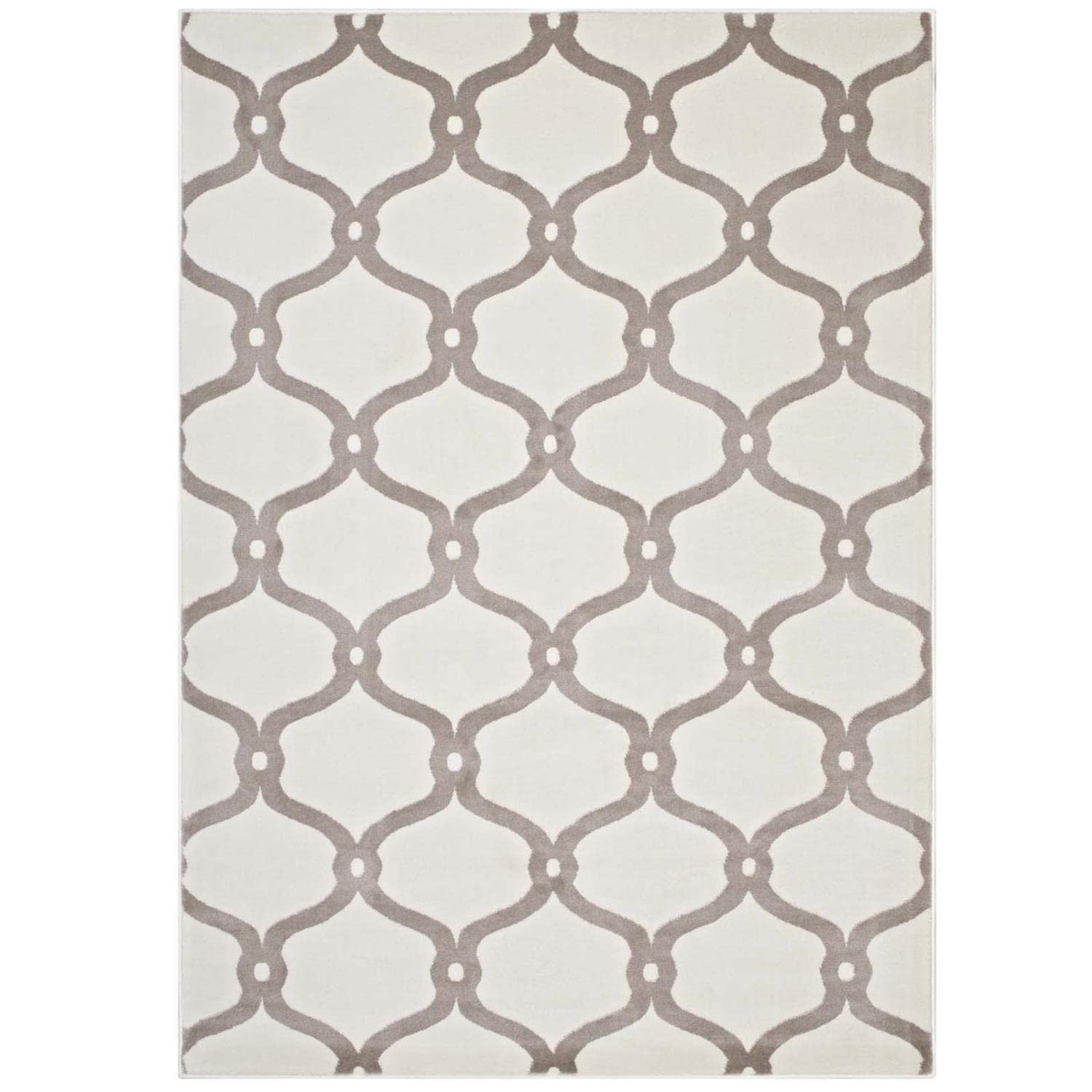 Modway Beltara Chain Link Transitional Trellis Area Rug, 5X8, Beige And Ivory