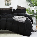 Clothknow Black Comforter Set Full Black Ruffle Bedding Comforter Sets Full Men Boys Women Comforter All Black Bedding Ruffle Comforter Farmhouse Comforter Shabby Chic Bedding