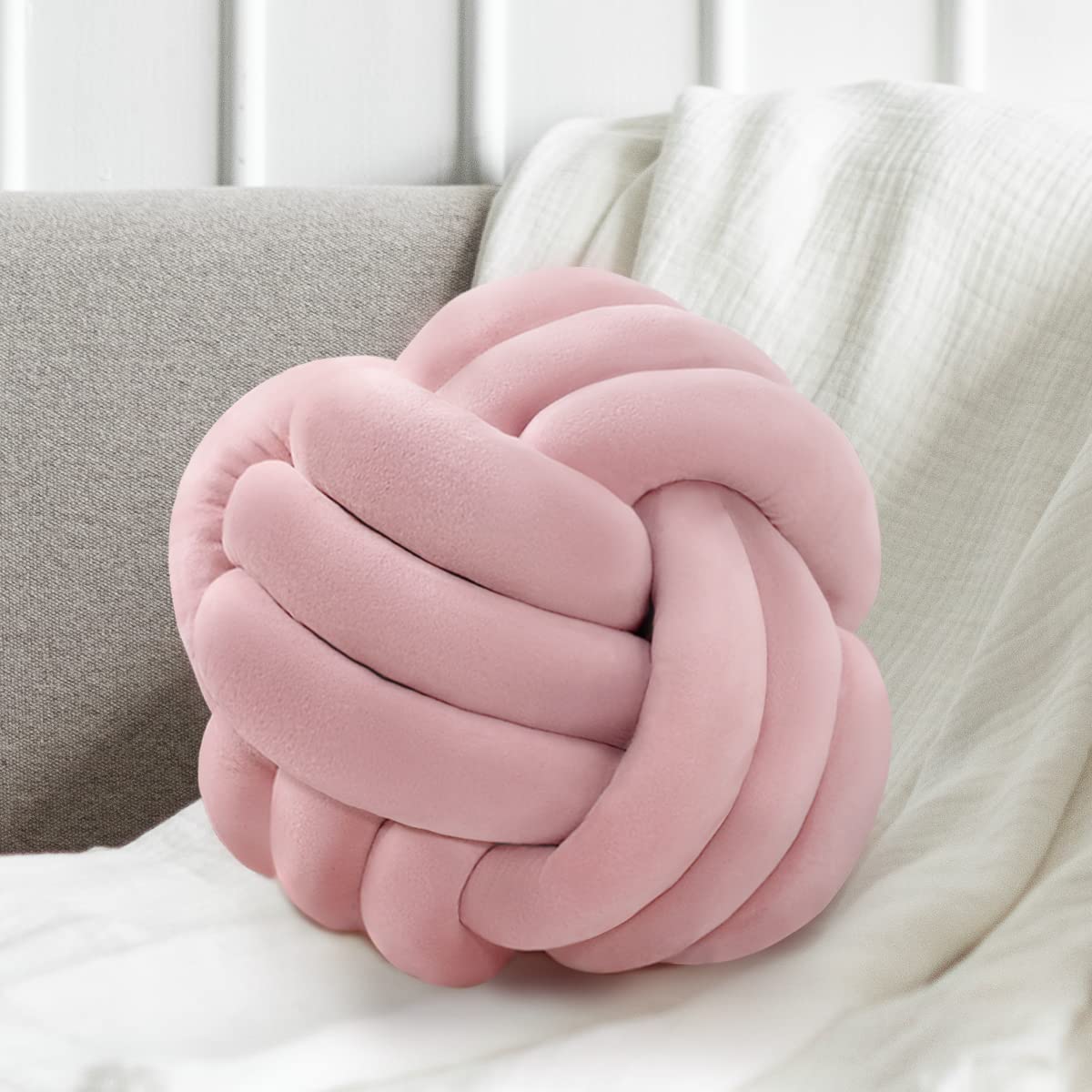 Jugbey Knot Pillow Ball, Soft Plush Pink Knotted Round Pillows Ball Decorative Throw Pillows Aesthetic & Cute Large Decorative T