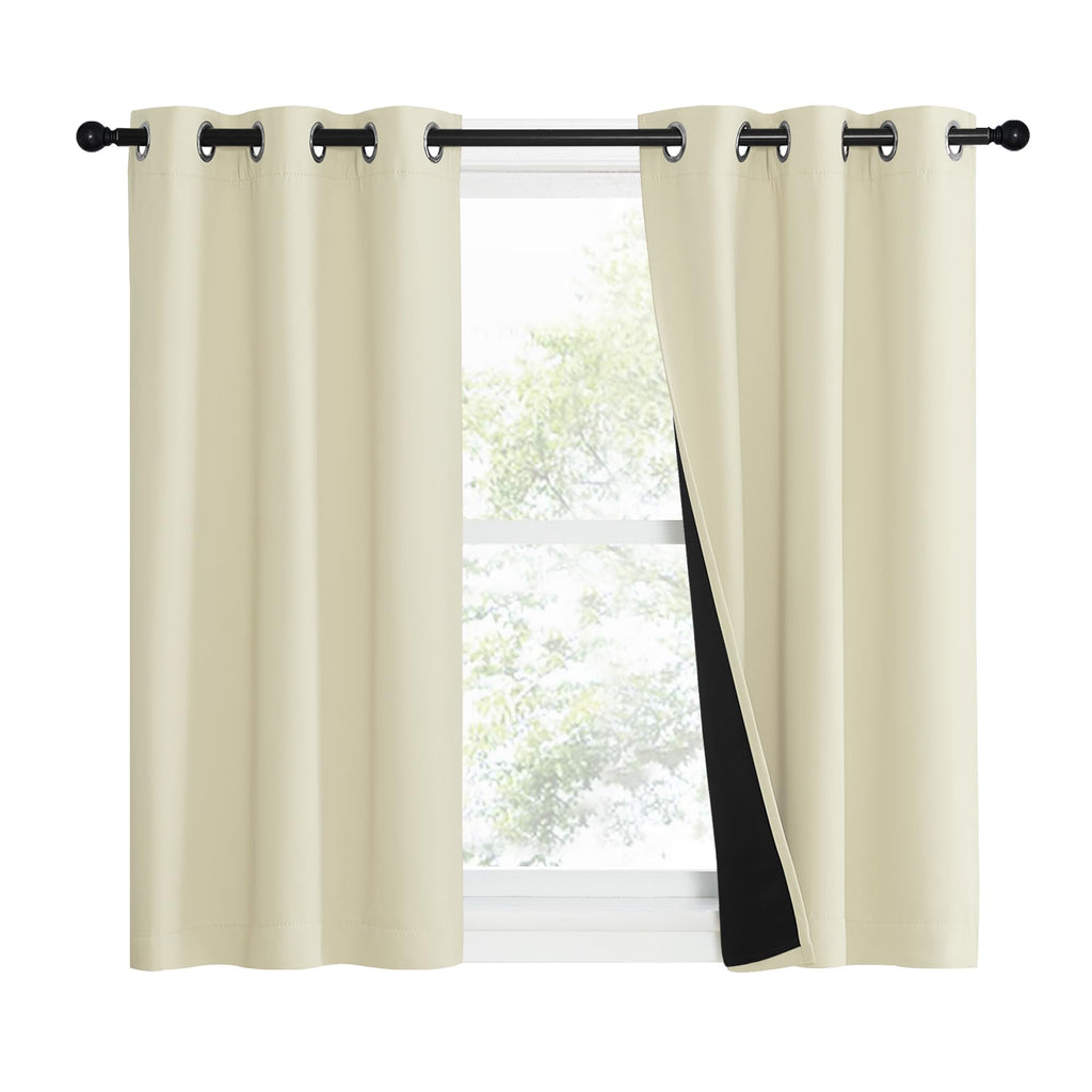 Nicetown Living Room Completely Shaded Draperies, Privacy Protection & Noise Reducing Ring Top Drapes, Black Lined Insulated Window Treatment Curtain Panels (Beige, 2 Pieces, W37 X L40)