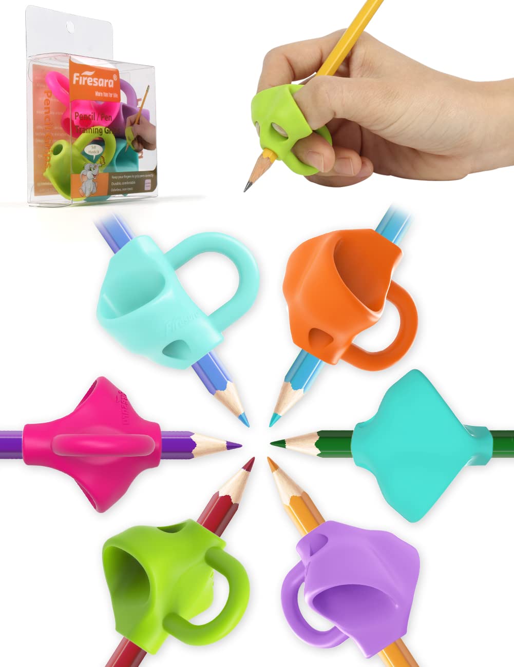 Firesara Pencil Grips, Original Breakthrough Assorted Writing Aid Grip Trainer Posture Correction Finger Grip For Kids Preschool