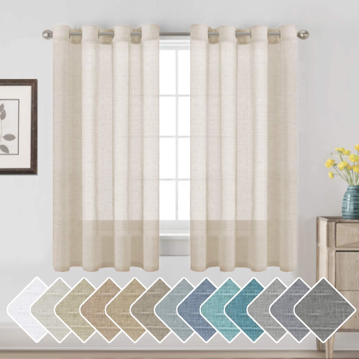 H.Versailtex Linen Curtains Nickel Grommet Natural Linen Semi-Sheer Curtains 2 Panels Privacy Added Premium Soft Rich Material D