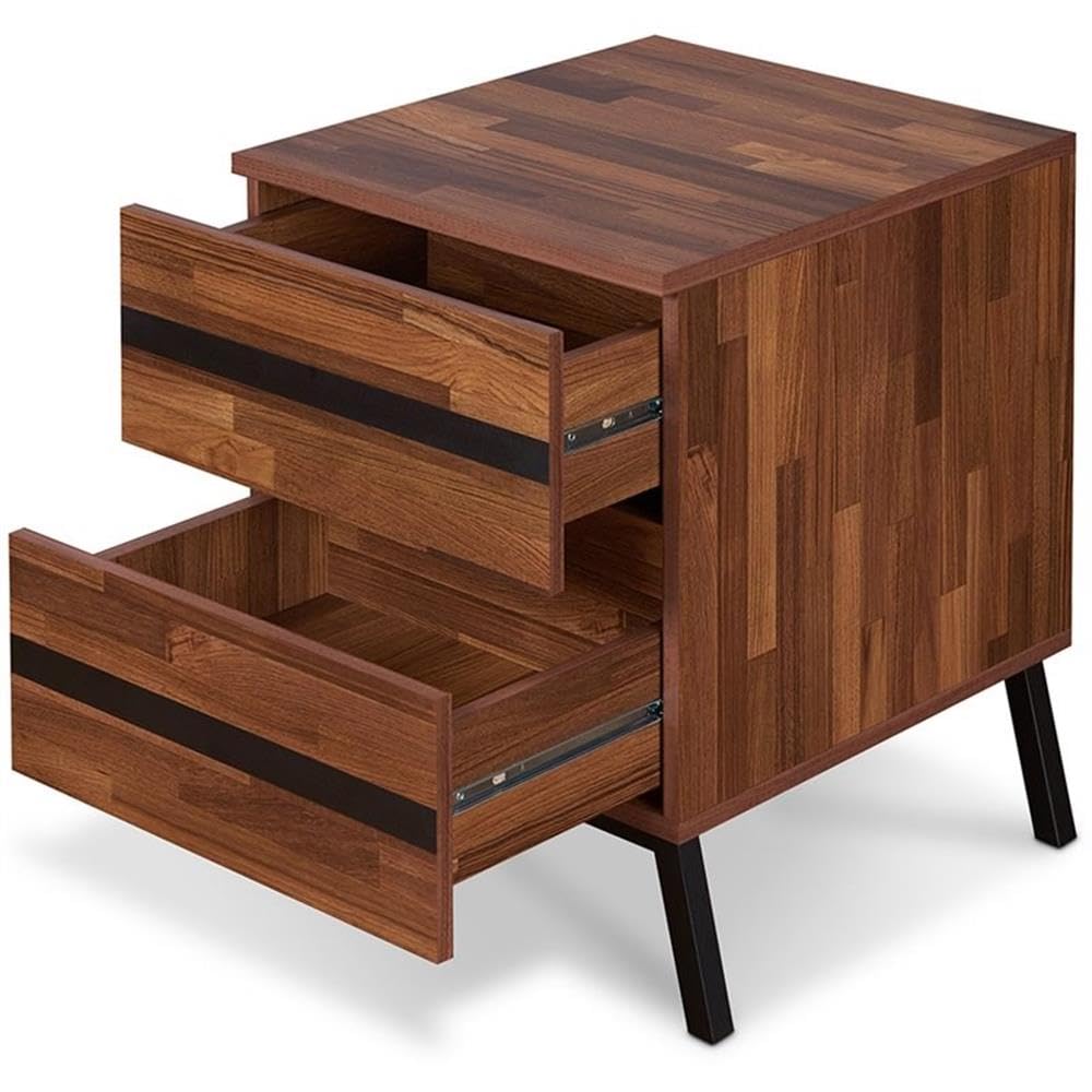 Acme Karine 2 Drawer Wooden End Table in Walnut and Sandy Black
