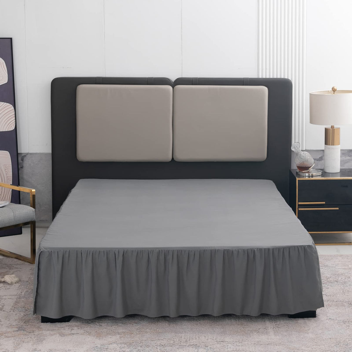 Grey Bed Skirt Full Size Ruffled Bed Skirt With Split Corners, Full Bed Skirt 18 Inch Drop, Full Size Bed Skirt Grey For Ruffled