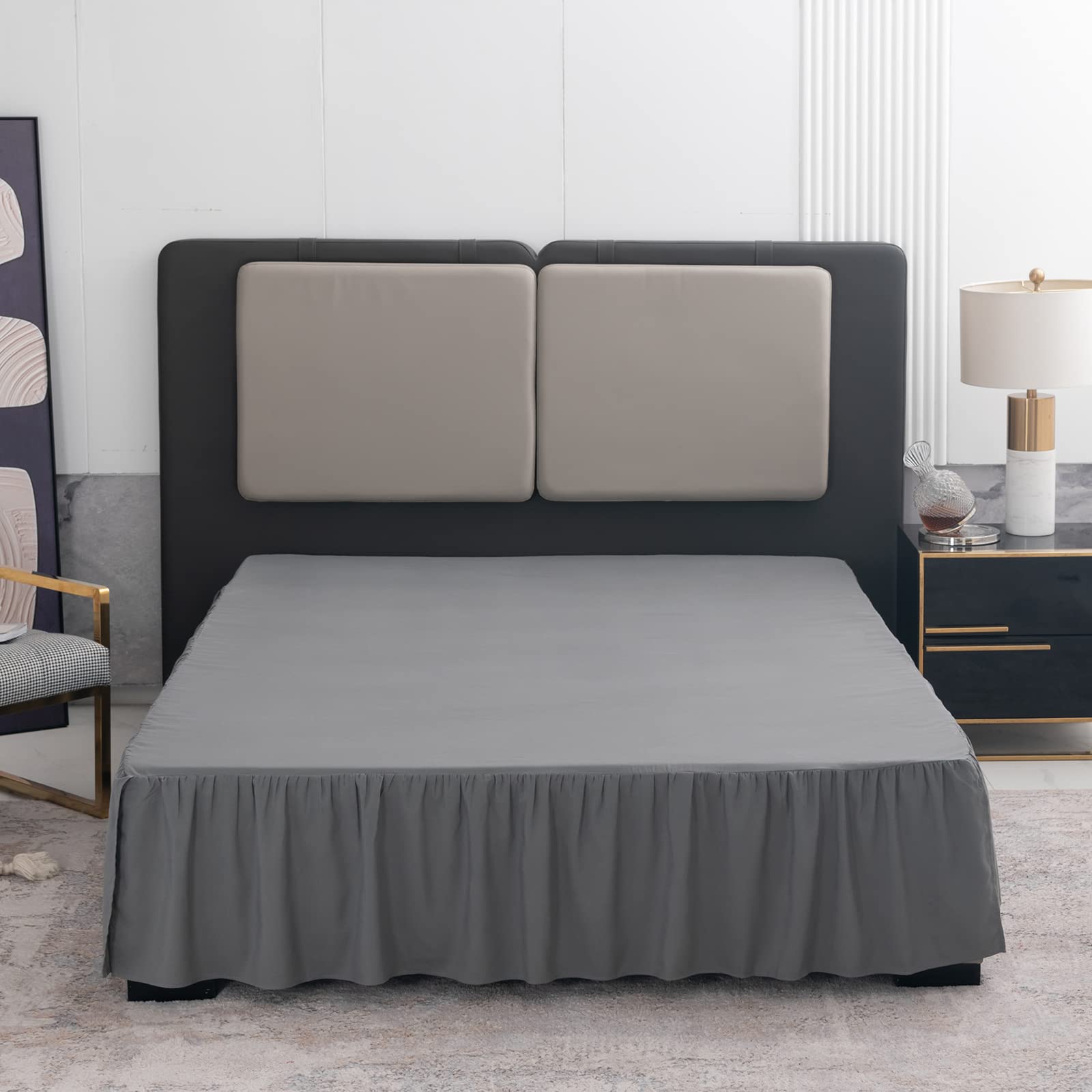 Grey Bed Skirt Twin Size Ruffled Bed Skirt With Split Corners, Twin Bed Skirt 12 Inch Drop, Twin Size Bed Skirt Grey For Ruffled