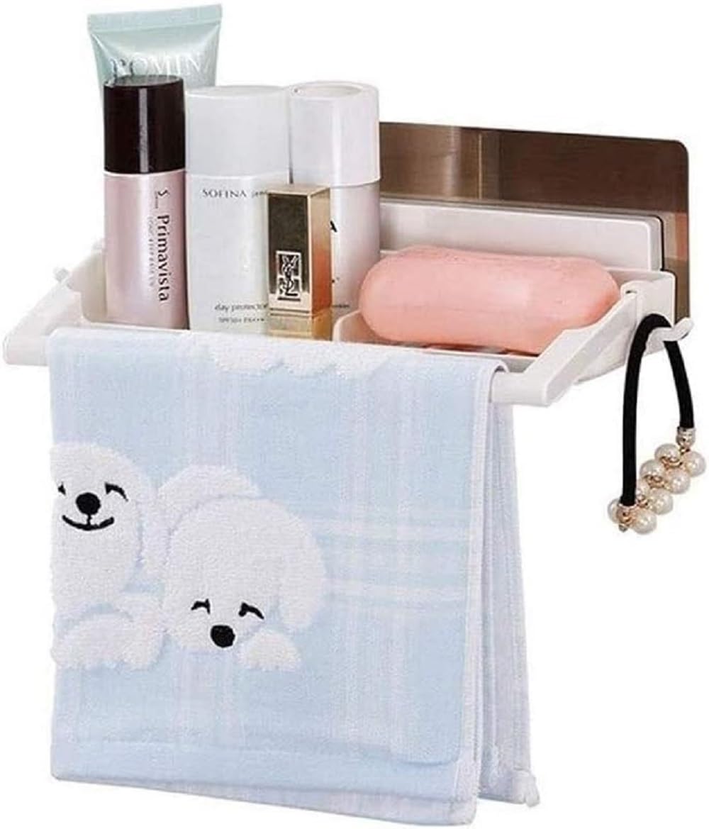Merayo Self Adhesive Bathroom Shelf For Wall Washroom Organiser Bathroom Organiser Without Drill  Soap Dish With Towel Rod Napk