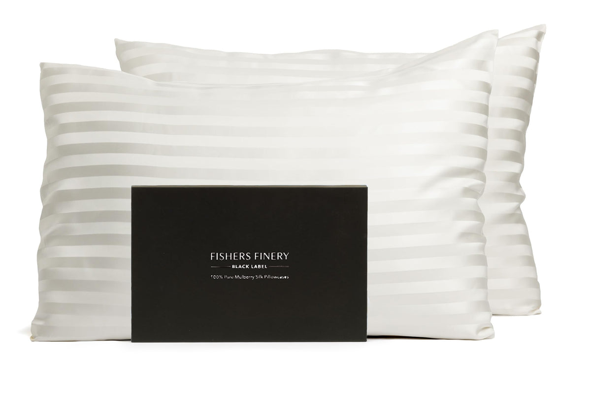 Fishers Finery 30Mm 100% Pure Mulberry Silk Pillowcase Set, Good Housekeeping Quality Tested (White Stripe, King, 2 Pack)