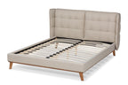 Baxton Studio Gretchen Modern and Contemporary Light Beige Fabric Upholstered and Walnut Brown Finished Wood Queen Size Platform Wingback Bed