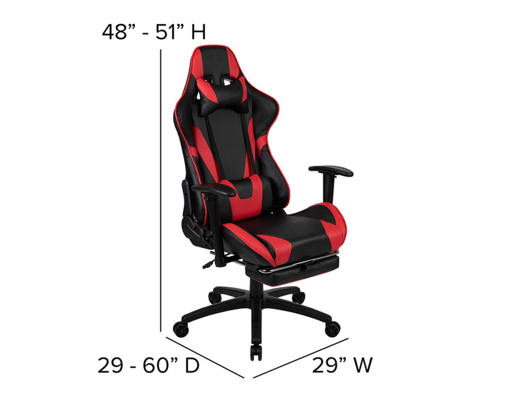 Flash Furniture X30 Gaming Chair Racing Office Ergonomic Computer Chair With Fully Reclining Back And Slide-Out Footrest In Red Leathersoft