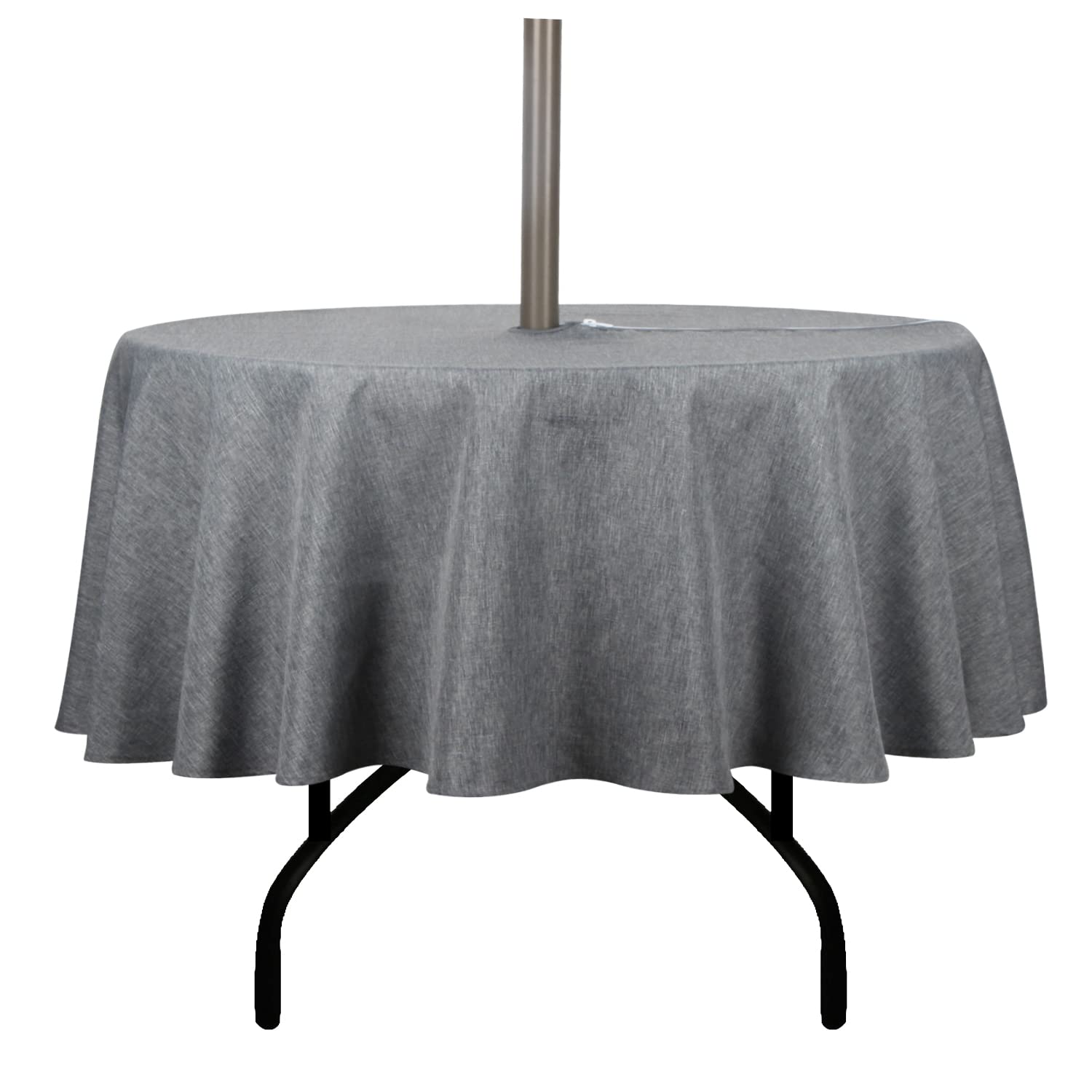 Youngseahome Outdoor Tablecloth Wrinkle-Free Stain Resistant Waterproof Polyester Fabric Table Cover With Zipper Umbrella Hole For Picnic/Party/Dinner/Patio Garden(60Inch Round,Zippered,Grey)