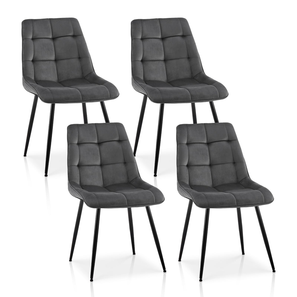 Tukailai Armless Velvet Dining Chairs Set Of 4 Kitchen Chairs, Soft Comfy Upholstered Seat Mid-Century Modern Side Chair Accent Chairs With Backrest Metal Legs Dining Living Room Lounge Chairs Gray