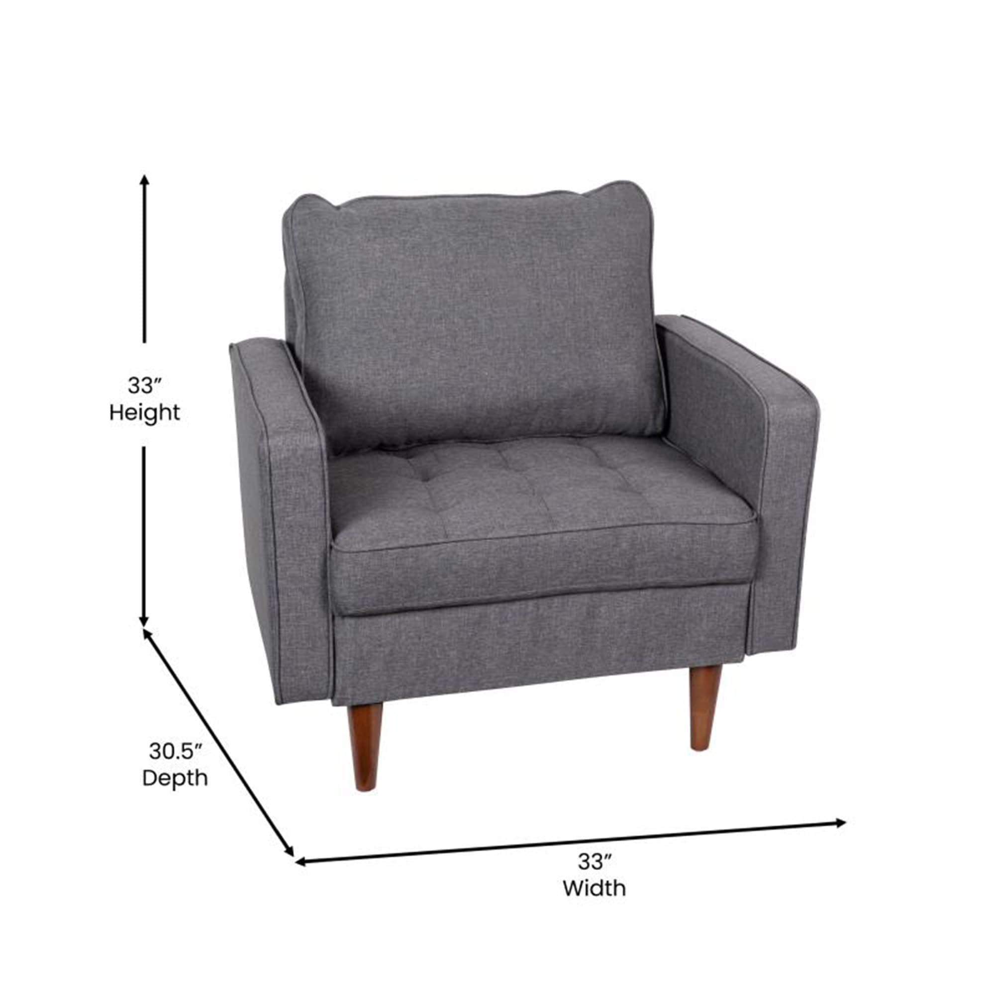 Flash Furniture Hudson Commercial Mid-Century Modern Chair - Dark Gray Faux Linen Upholstery - Buttonless Tufted Seat - Solid Wood Legs